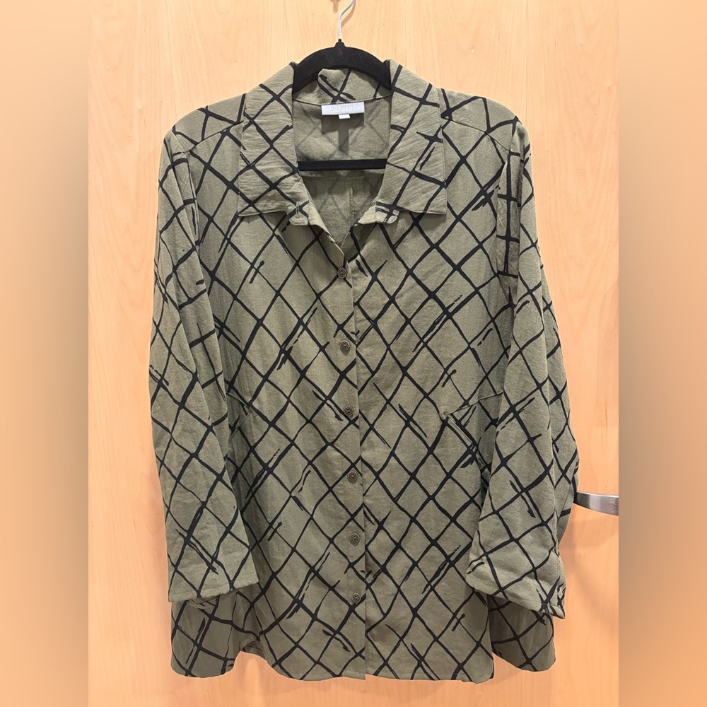 Habitat Button Down, Women's M, 3/4 Sleeves, Abstract Print, Office, Casual